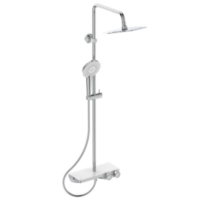 SISTEM DUS CERATHERM S200, TERMOSTATIC, ETAJERA STICLA ALBA, CAP DUS METALIC DIAM. 25 CM, PARA DUS IDEALRAIN EVOJET ROUND 12.5 CM